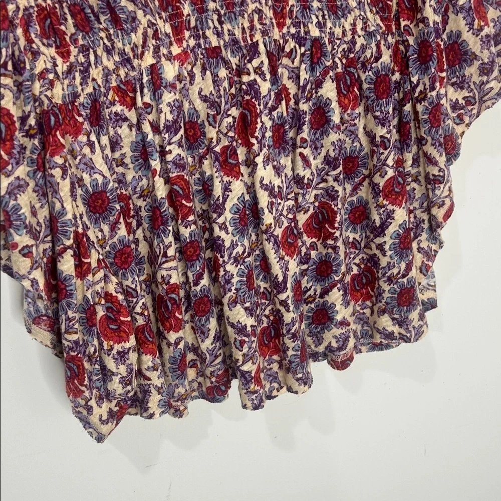 FREE PEOPLE Boho Multi-Color Floral Cropped Blouse Size Small